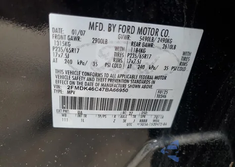 2007 Ford Edge Se из США, поврежденный, VIN 2FMDK46C47BA66950